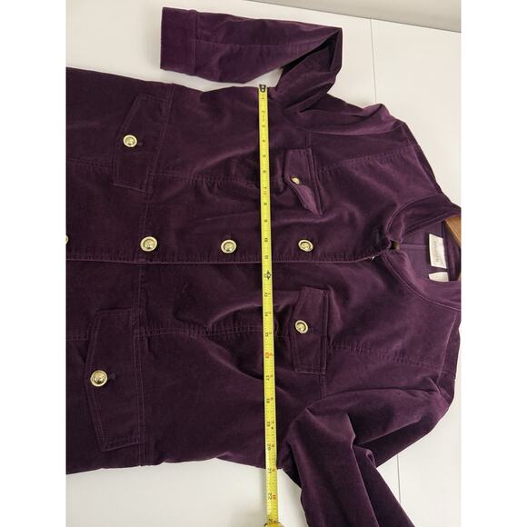 EUC Chicos Purple Velvet Jacket Blazer Gold Buttons Size 2 Large 12 - Picture 7 of 15